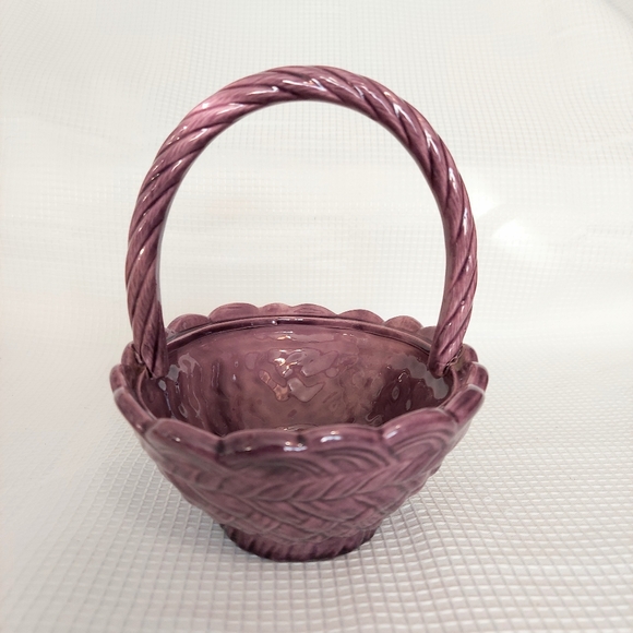 Vintage Provincial Stoneware Basket Purple Weave Pattern Spring Floral Candy - Picture 4 of 9